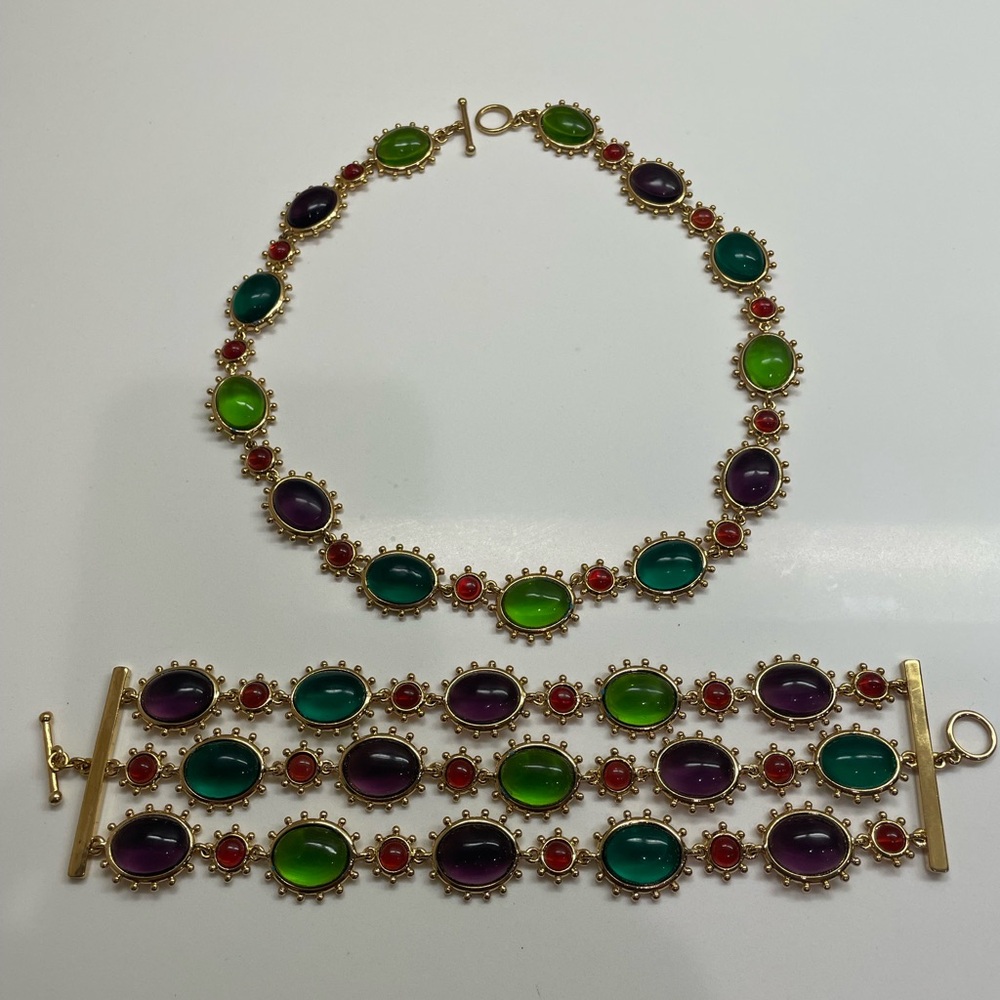 Elegant Multicolor Faux Gemstone Necklace and Bracelet Set